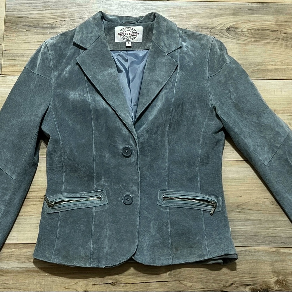 Skotts Suede Womens Size 6 Bluish Gray Leather Suede Blazer